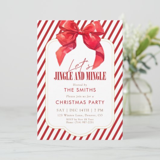 Invitation Red Bow Holiday Jingle and Mingle Christmas Party (Debout devant)