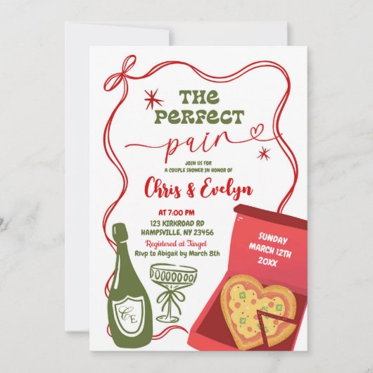 Invitation Red Bow La Fête des mariées Parfaite Couples Paire (Devant)