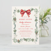 Invitation Red Bow Merry Little Christmas Baby Shower (Debout devant)