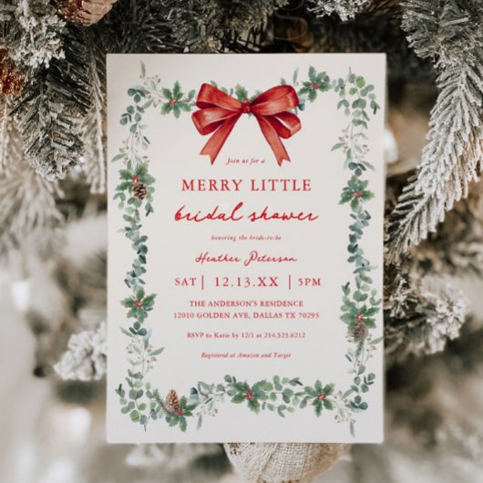 Invitation Red Bow Merry Little Christmas Bridal Shower