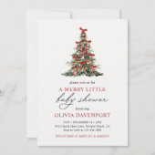Invitation Red Bow Merry Little Christmas Tree Baby Shower (Devant)