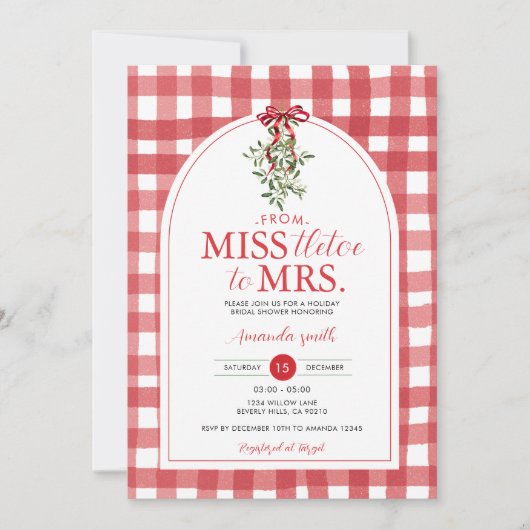Invitation Red Bow Miss tletoe à Mme Fête des mariées Holiday (Devant)