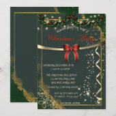 Invitation Red Bow, Ornements Green Company fête de Noël (Devant / Derrière)