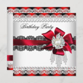 Invitation Red Bow Pearl Lace Pearl fête d'anniversaire 2 (Devant / Derrière)