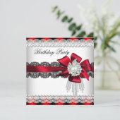 Invitation Red Bow Pearl Lace Pearl fête d'anniversaire 2 (Debout devant)