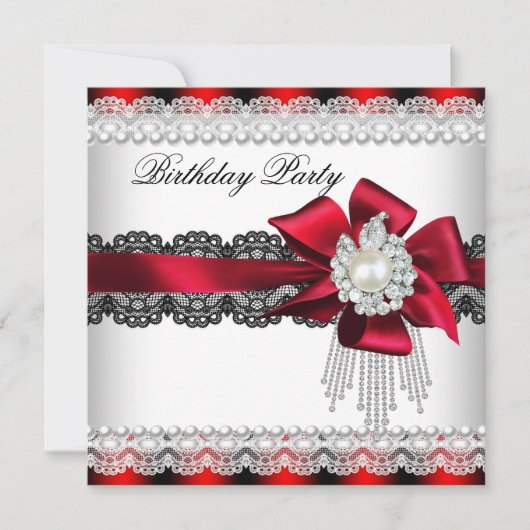 Invitation Red Bow Pearl Lace Pearl fête d'anniversaire 2 (Devant)