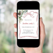 Invitation Red bow pine greenery Christmas Party