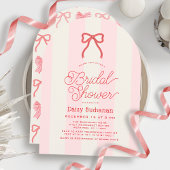 Invitation Red Bow & Pink Stripes Bridal Shower