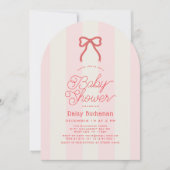 Invitation Red Bow & Pink Stripes Girl Baby Shower (Devant)