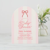 Invitation Red Bow & Pink Stripes Girl Baby Shower (Debout devant)