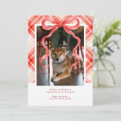 Invitation Red Bow Plaid Valentine’s Photo Card (Debout devant)