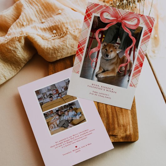 Invitation Red Bow Plaid Valentine’s Photo Card