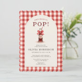 Invitation Red Bow She's Ready to Pop Gingham Baby Shower (Debout devant)