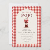 Invitation Red Bow She's Ready to Pop Gingham Baby Shower (Devant)