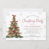 Invitation Red Bow Traditional Tree Christmas Party (Devant)