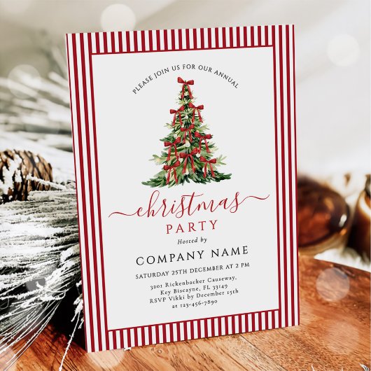 Invitation Red Bow Traditional Tree Christmas Party