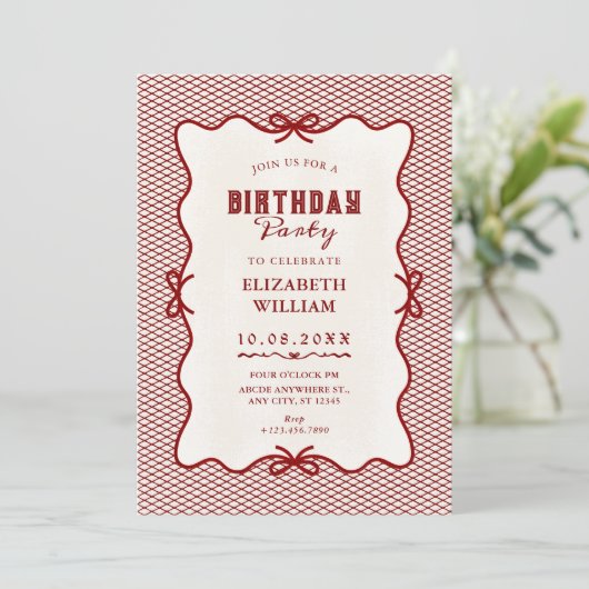 Invitation Red bow vintage (Debout devant)