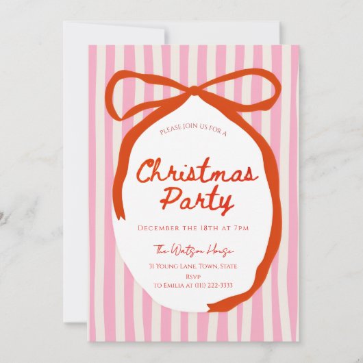 Invitation Red bow Whimsical Hand Drawn Christmas  (Devant)