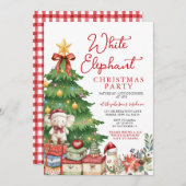 Invitation Red Bow White Elephant Christmas Party Exchange (Devant / Derrière)