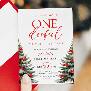 Invitation Red Bow Winter Onerderland 1er anniversaire