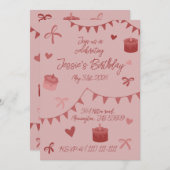 Invitation Red Bows, cakes and hearts (Devant / Derrière)