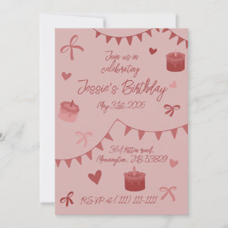 Invitation Red Bows, cakes and hearts
