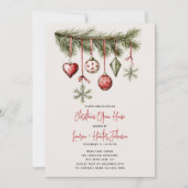 Invitation Red Bows Orament Noël Open House Party (Devant)