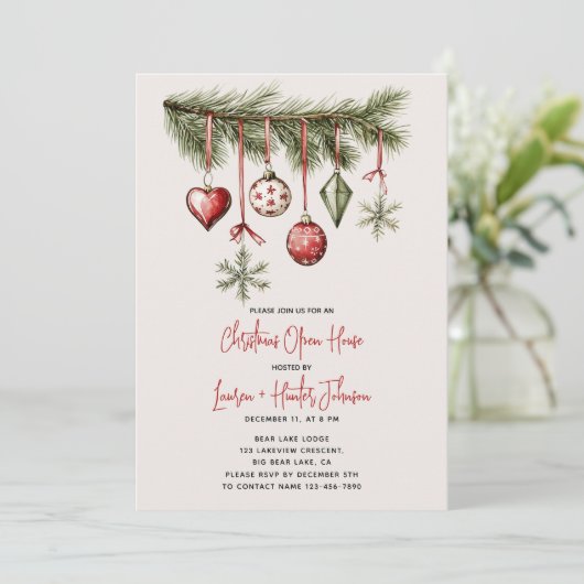 Invitation Red Bows Orament Noël Open House Party (Debout devant)