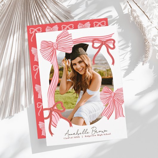 Invitation Red Bows Photo Graduation Announcement