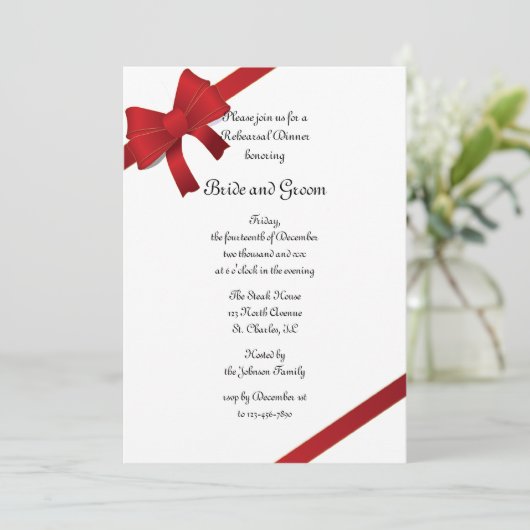 Invitation Red Bows - Répétition de mariage d'hiver Invitatio (Debout devant)