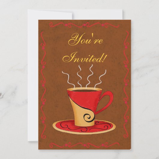 Invitation Red & Brown Customisé Coffee Cup Event (Devant)