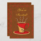 Invitation Red & Brown Customisé Coffee Cup Event (Devant / Derrière)