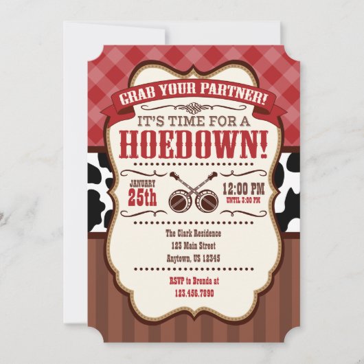 Invitation Red Brown Hoedown Party (Devant)