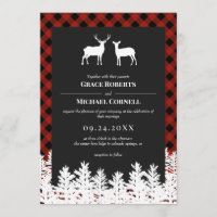Red Buffalo Check Rustic Deer Buck Doe Mariage
