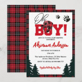 Invitation Red Buffalo Plaid Adventure Mountain Baby shower (Devant / Derrière)