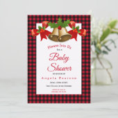 Invitation Red Buffalo Plaid Christmas Boy Baby shower (Debout devant)