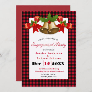 Invitation Red Buffalo Plaid Christmas Holiday Holly Bells
