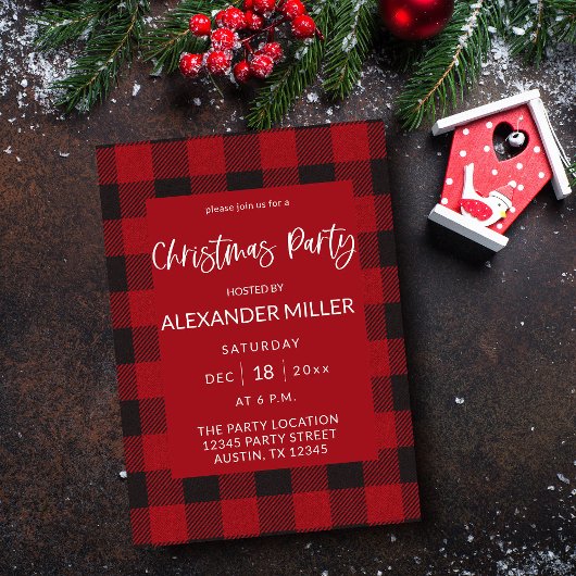 Invitation Red Buffalo Plaid Flannel fête de Noël