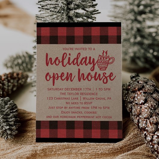 Invitation Red Buffalo Plaid Holiday Open House