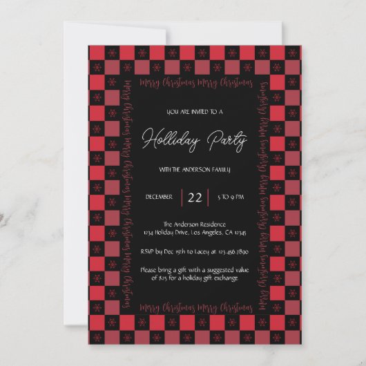 Invitation Red Buffalo Plaid Noël Fête moderne (Devant)