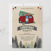 Invitation Red Buffalo Plaid Retro Camping fête de Noël (Devant)