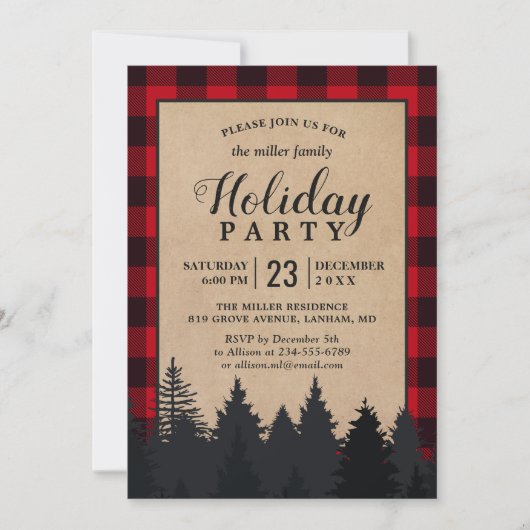 Invitation Red Buffalo Plaid Winter Forest Fête (Devant)