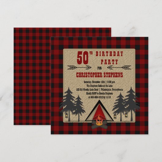 Invitation Red Buffalo vérifie la fête d'anniversaire rustiqu (Devant / Derrière)