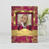Invitation Red Burgundy Gold Photo fête d'anniversaire (Debout devant)