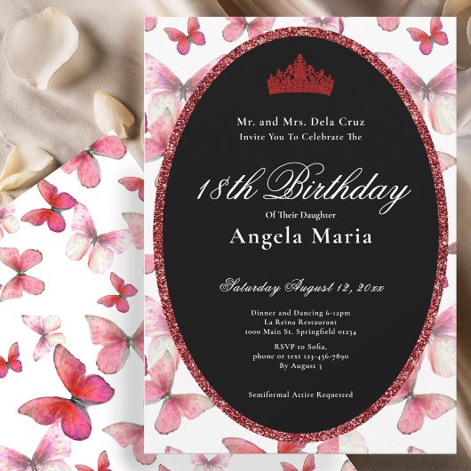 Invitation Red Butterflies 18th Birthday Debut