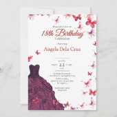 Invitation Red Butterflies Elegant Dress 18th Birthday Debut (Devant)