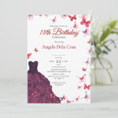 Invitation Red Butterflies Elegant Dress 18th Birthday Debut (Debout devant)
