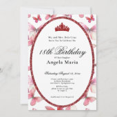 Invitation Red Butterflies Glam 18th Birthday Debut (Devant)