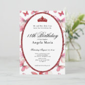 Invitation Red Butterflies Glam 18th Birthday Debut (Debout devant)