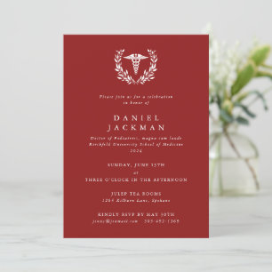 Invitation Red Caduceus Médicale School Graduation